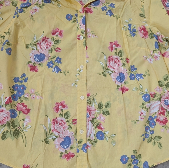 Crazy Horse-Liz Claiborne 100% Cotton Yellow Floral Spring Women's Shirt Size 16 - Picture 6 of 11